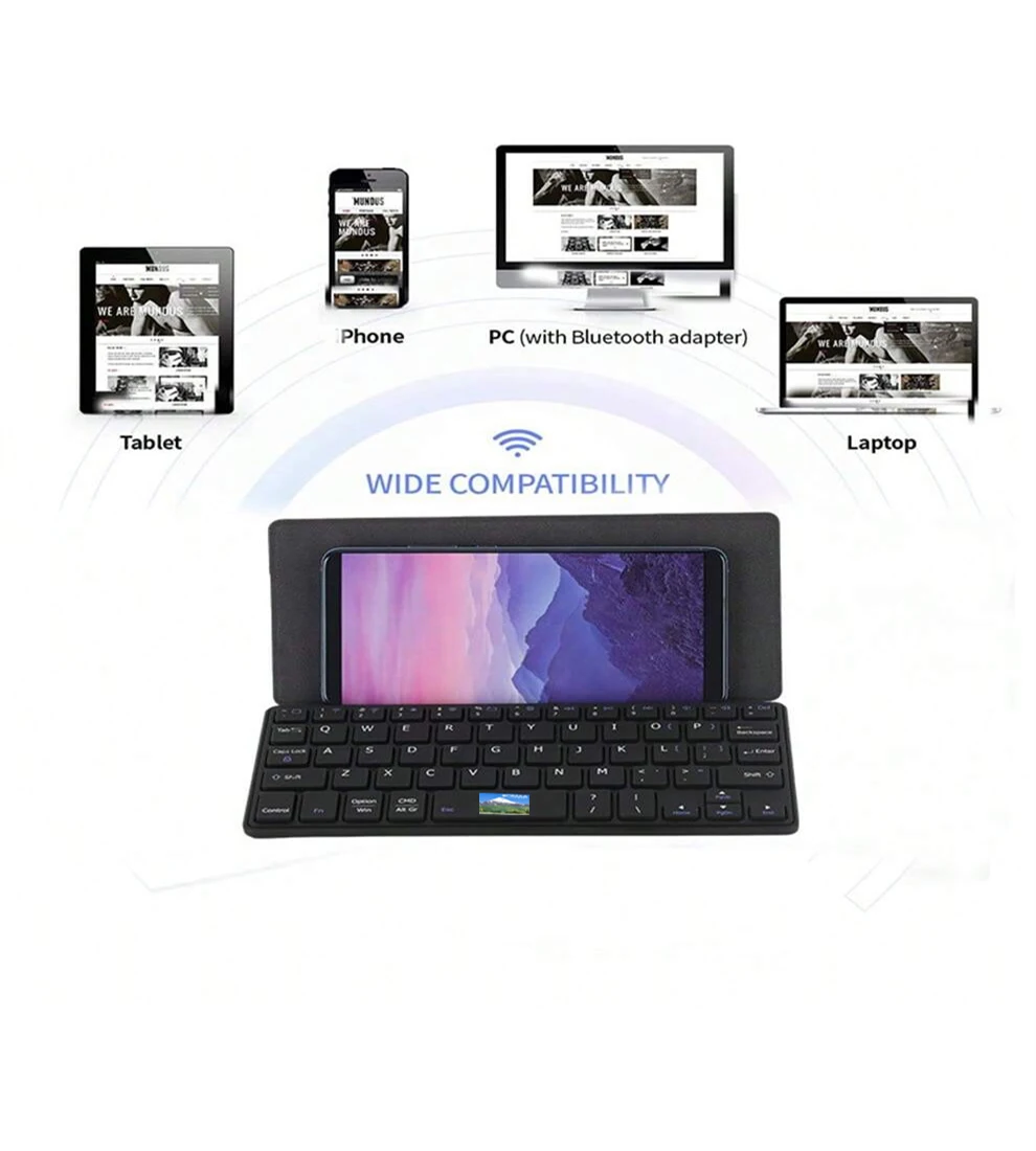 JOMAA Folding Phone Keyboard,Portable Rechargeable Keyboard Foldable Bluetooth Wireless Keyboard with Stand Holder