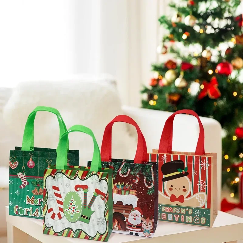 Christmas Eve Candy Gift Bag Print Festival Shopping Non-Woven Bags Cartoon Children Christmas Fabric Gift Bags With Handle