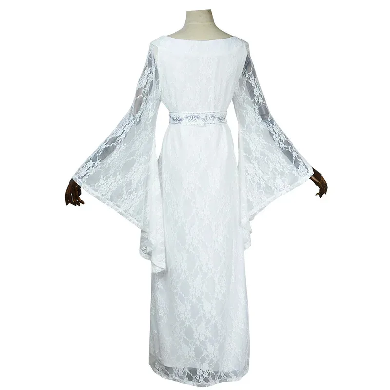Disfraz De Galadriel Para Mujer – Vestido Blanco Con Detalles De Pedrería Y Diadema Plateada, Licencia Oficial De El Hobbit