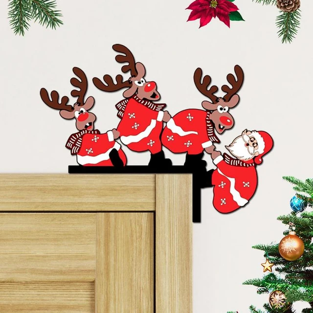 Decorazione Natalizia Arco Di Renne In Legno Per Porta – 28x20 Cm, Dipinto A Mano, Regalo Natale
