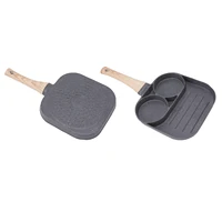 Fried Egg Pan Scratch Resistant Breakfast Cooking Pan Easy Cleaning Stick Proof 2 Round Cup Wooden Handle for Induction Stove 2