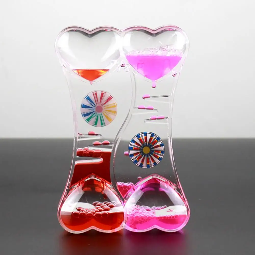 Toy Double Heart Liquid Motion Bubble Drip Oil Hourglass Timer Clock Kids Gift 2