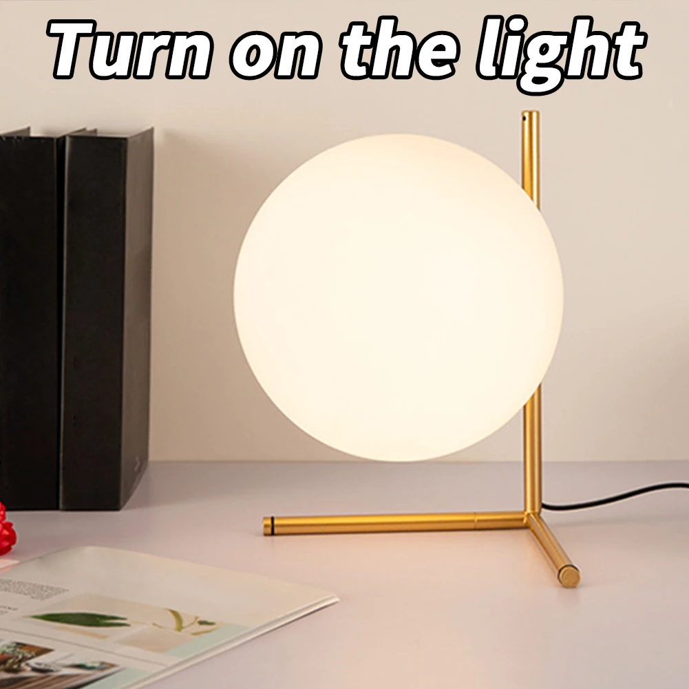 

Glass Sphere Desk Lamp With 5W Warm Light Bulb On/off Switch E27 Light Source Bedside Table Lights For Bedroom Living Room Hotel