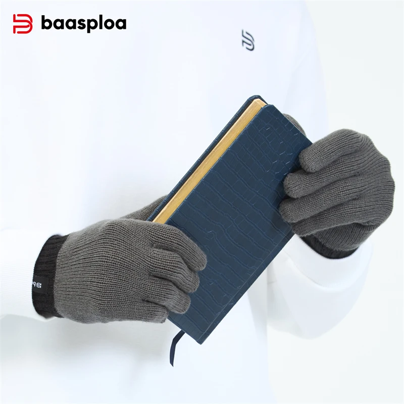 Men Knitted Gloves Autumn Solid Thicken Warm Full Fingered Gloves Female Casual Winter Stretch Plush
