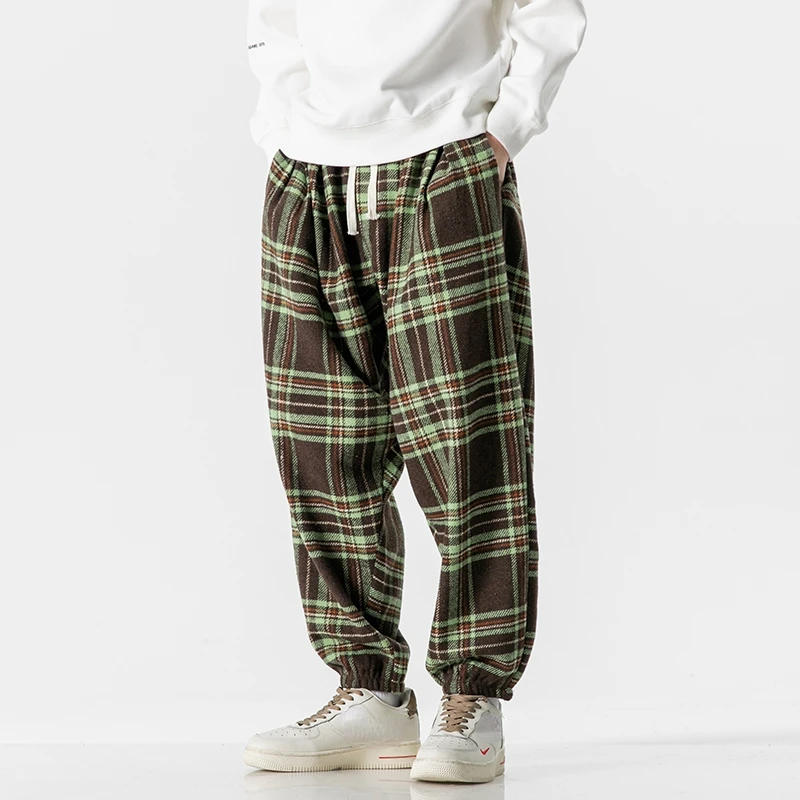 Retro Plaid Drawstring Pants For Men Leggings Loose Fit Harem Trousers Casual Sports Sweatpants Comfortable Pants