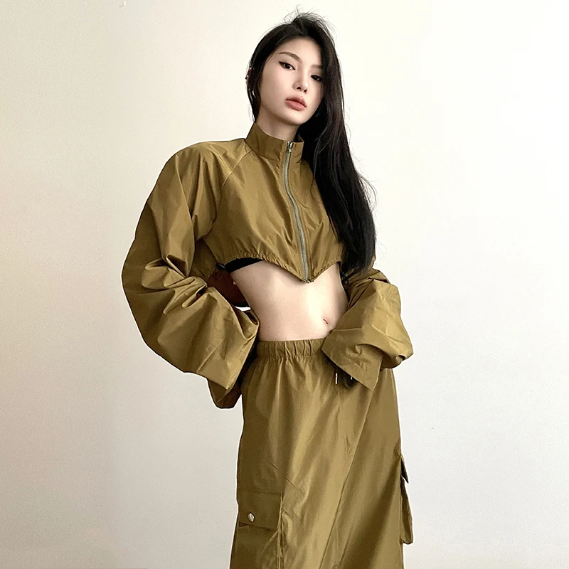 Hot Girl Style Loose Crop Top Skirt Two-Piece Women's Slim Coat Fashion Autumn Women's Suit Jacket Women Suit Mechanical