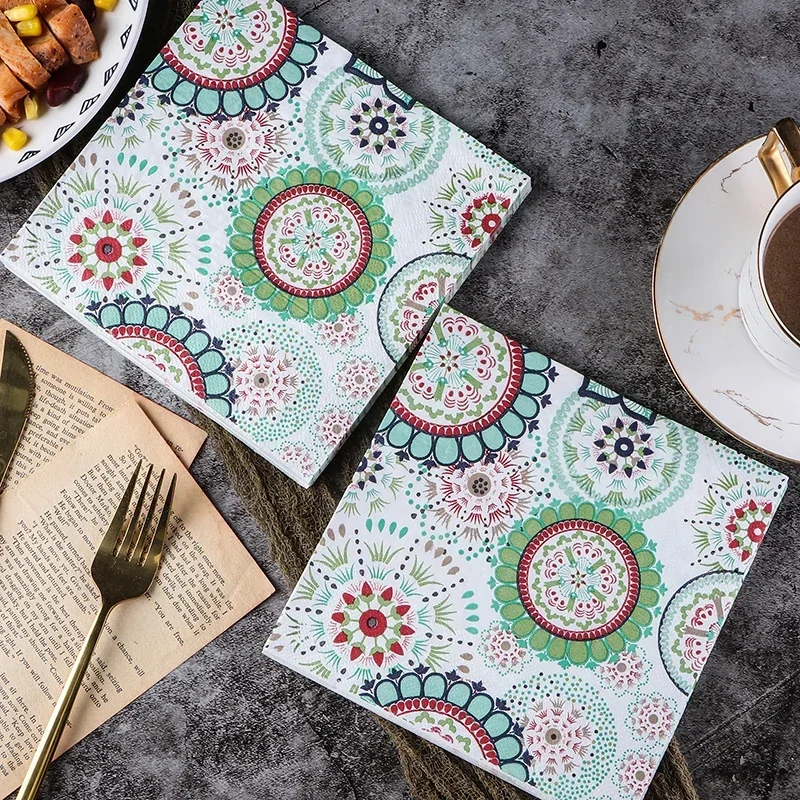 20pcs/Pac 33*33cm 2Ply Colorful Printed Dish Bone Bart Paper Exotic Party Decoration Disposable Paper Placemat