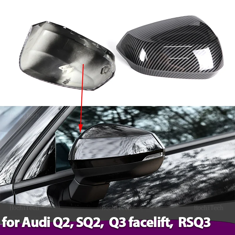 

Replacement Rearview Side Mirror Covers Cap For Audi Q2 SQ2 2017-2024， Q3 RS Q3 RSQ3 2019-2024 Carbon Fiber Glossy