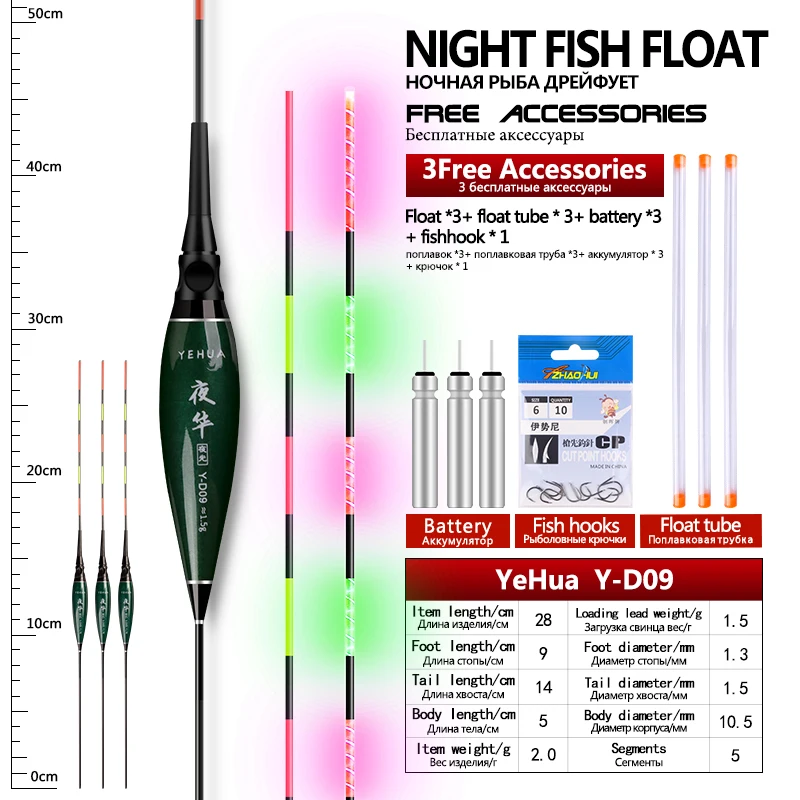 3PCS Electric Floats Float Tubes CR425 Bag Hooks Electric Floats Shallow Water Lake River Bobber Fishing Tackle