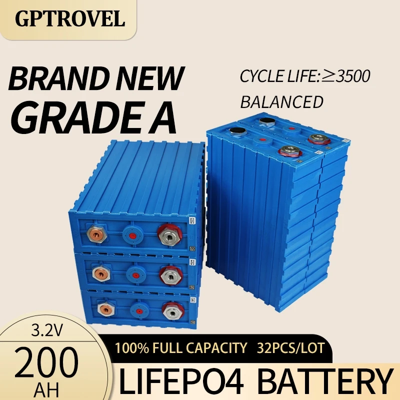 

100% Full Capacity Rechargeable 32PCS 3.2V 200Ah Brand New Grade A Lithium Ion Battery Cell LiFePO4 Deep Cycle Solar Power Bank