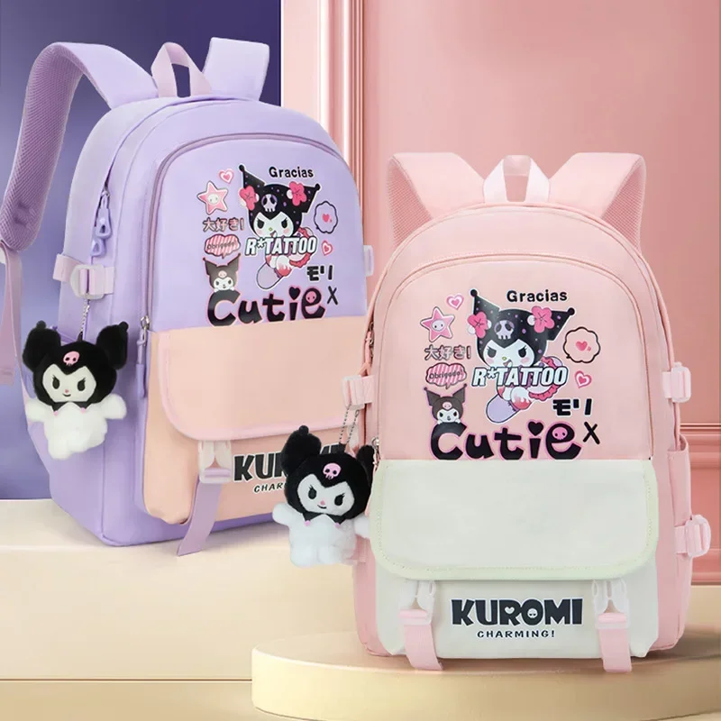 

Школьный ранец Kuromi Sanrio, мультяшный рюкзак для девочек с милым сердечком для девушек, вместительный рюкзак для учеников начальной школы, Y2K