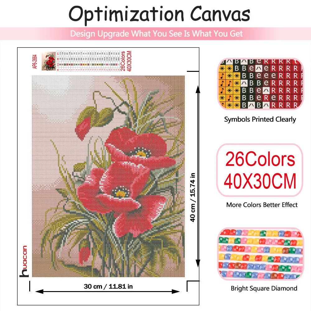 Diamond Painting Huacan 5d Diy Diamond Painting Mosaic Red Poppy Flower Home Decor Embroidery Cross Stitch Floral Square/round Wall Sticker