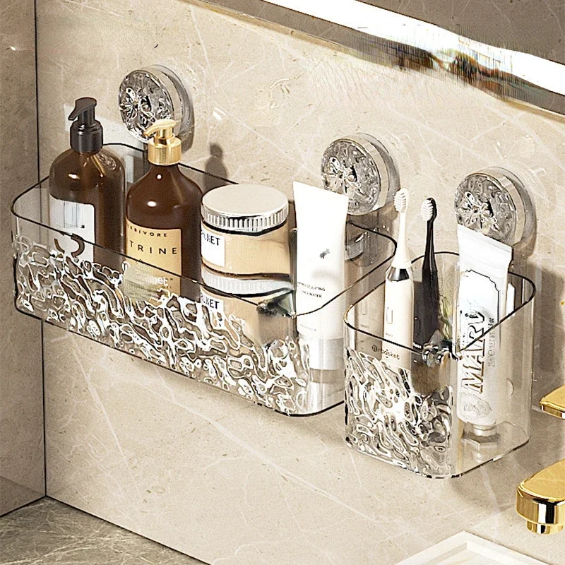Shower Suction Cup Shelf Basket Light Glacier Pattern One Second Installation bathroom Organizer Storage Rotating to Suck Remove
