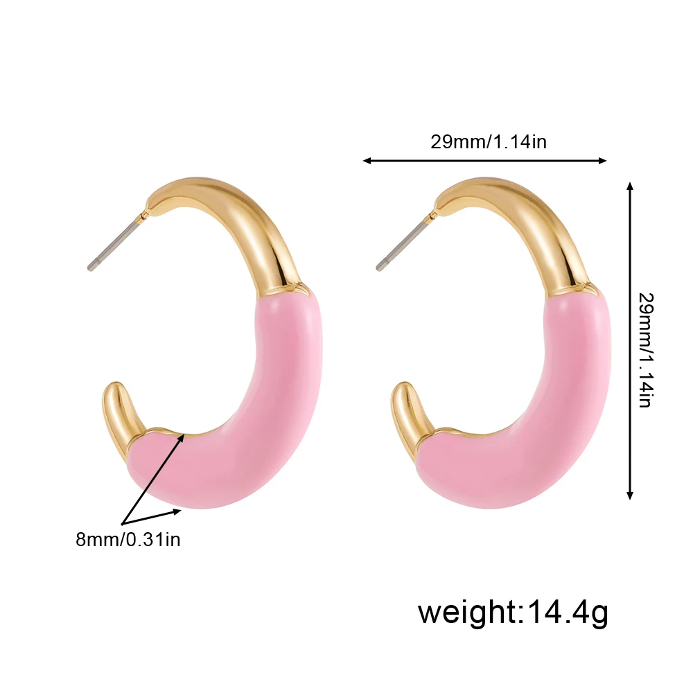 2025 Summer New Pink C Shape Hoop Earrings Drip Oil Multicolor Enamel Simple Open Circle Ear Ring Women Charm Jewelry Wholesale