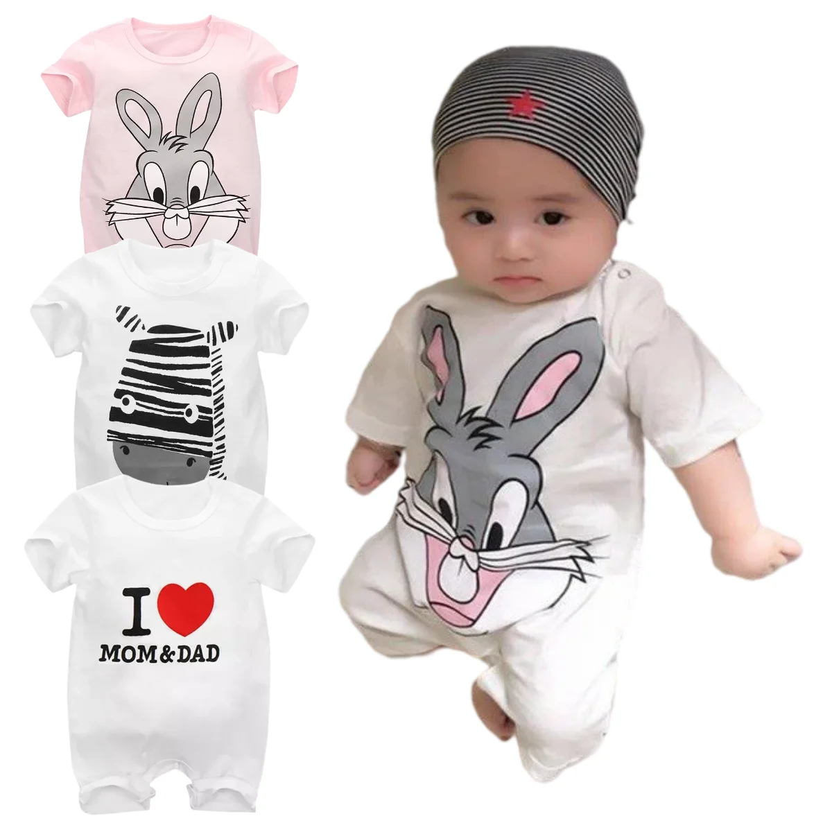 carters baby bodysuits	 Cotton Newborn Baby Cartoon Short Sleeve Romper Boy Girl Clothes Infant Rabbit Jumpsuit 0-24M Baby Jumpsuit Cotton 