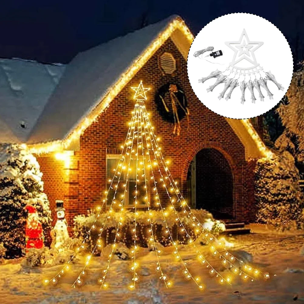 

Christmas Outdoor Garden Waterfall Fairy Light Xmas Tree Strip Light Five-pointed Star Light String Set 350 LED Light String