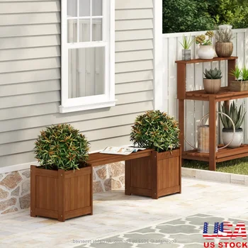 Outdoor Wooden Planter Box with Removable Bench – Teak Oil Treated 1