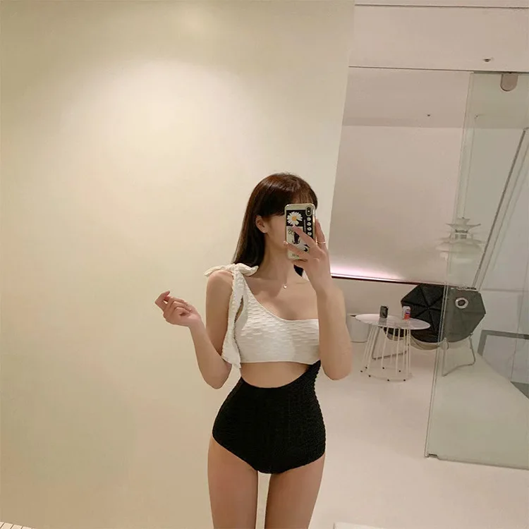 Patchwork women swimsuit Korea style sexy one piece swimsuit cut out bodysuit beachwear hot spring swimwear one piece swimsuit