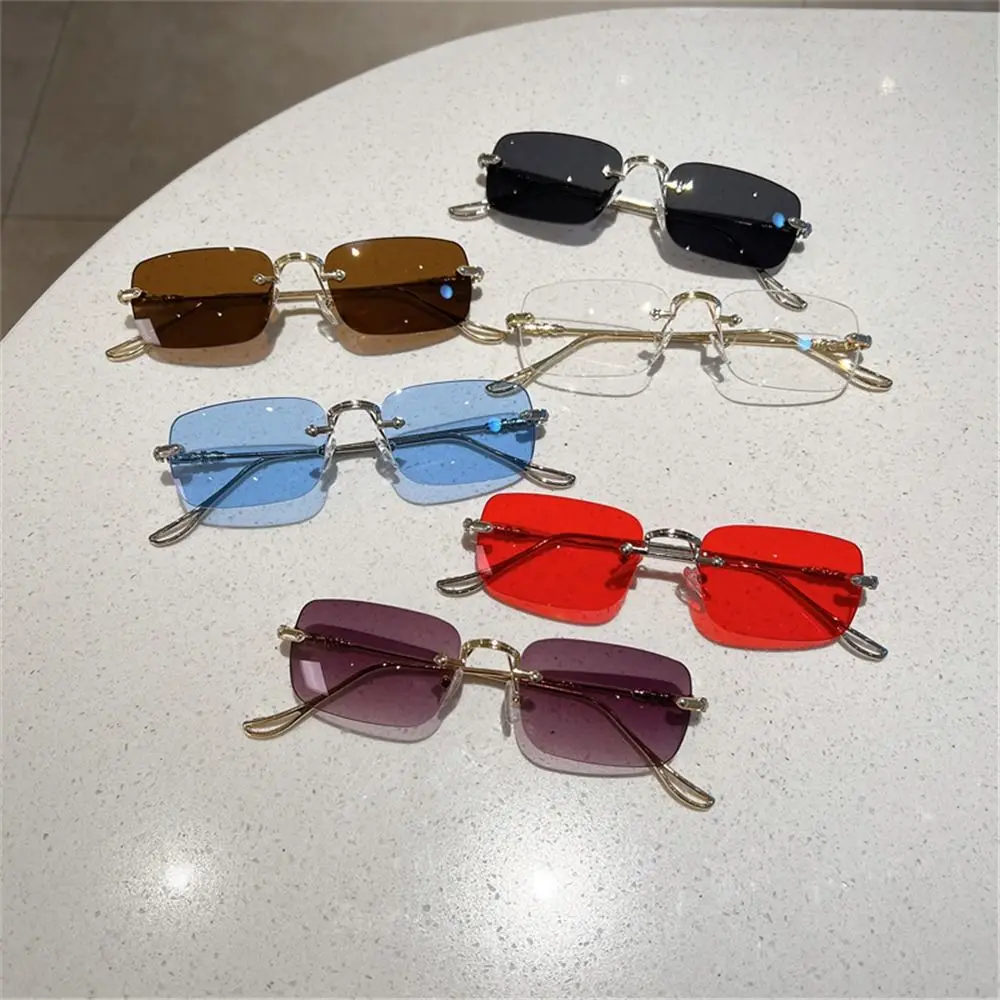 Rimless Rectangle Vintage Sunglasses with Ocean Lenses and UV400 Protection