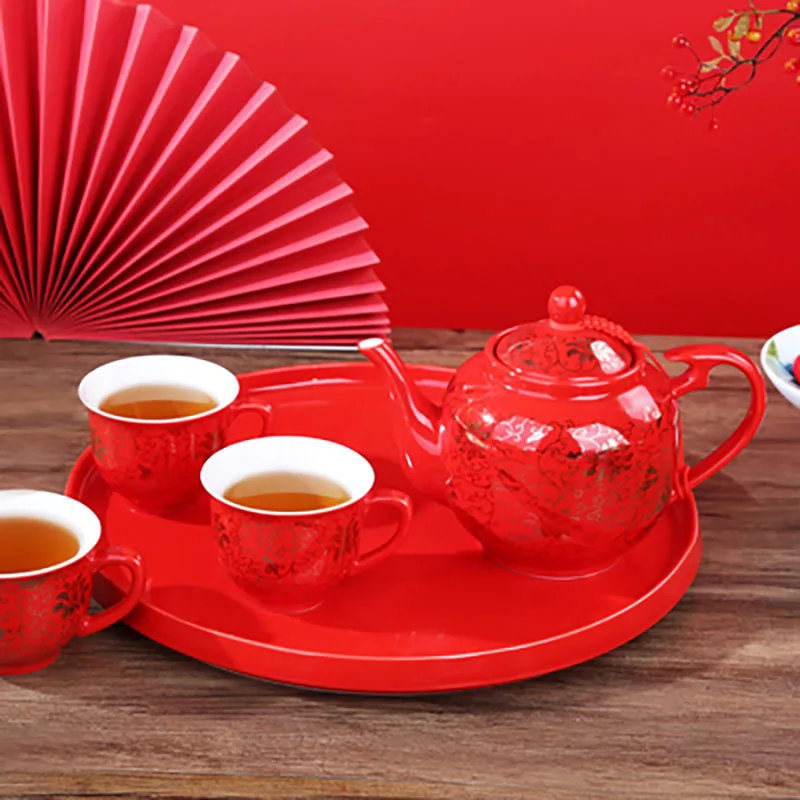 Household Ceramic Red Tea Pot Set, Double Happiness Teacup, Porcelain Teapot, Tea Ceremony Supplies, Luxury Gifts