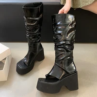 Black Long Boots Femme Sandals Block High Heels For Women Platform Heels Chunky Thong Summer Wedges Shoes Sandales Femme 2024 - Image 5