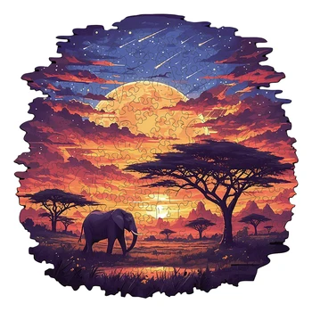 Sunset scenery on the grassland Wooden Puzzle, High Difficulty Toys Puzzle, Concentration Training For Adults 1