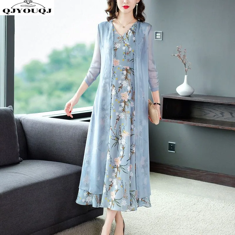 

Two Piece Dress Set for Women 2024 Spring/summer New Fashionable and Noble Mid Length Chiffon Set Skirt