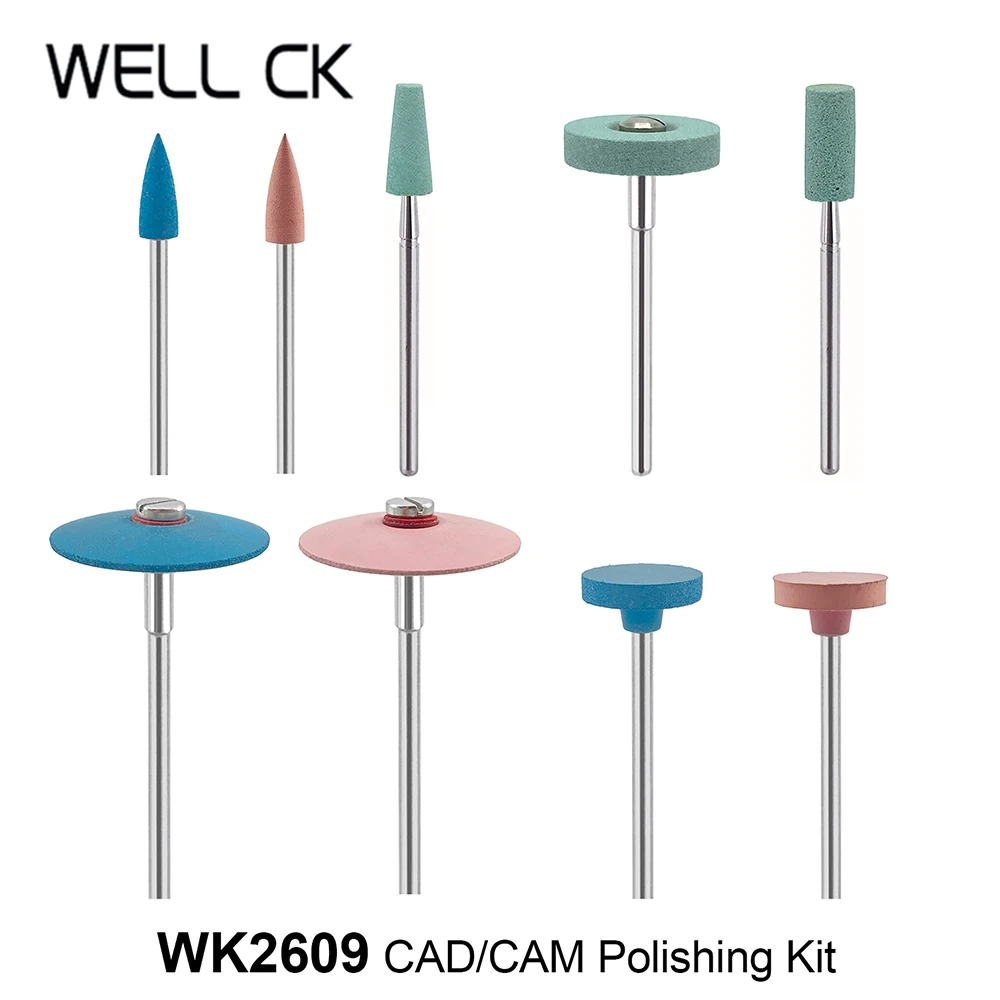 

9pcs/Set WELL CK Dental Lab HP Polishing Kit WK2609 CAD/CAM Polishing Kit for Grinding Ceramics Porcelain Low Speed Polisher