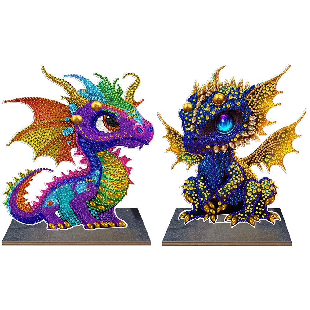 DIY Rhinestones Single Sided Drill Cartoon Dragon Ornament Handmade Wooden Point Drilling Ornament Art Crafts Home Decoration diamond painting diamond painting accessories