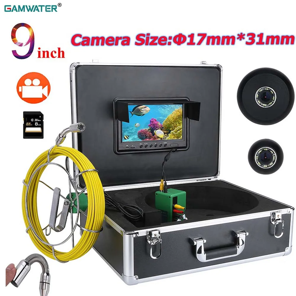 

GAMWATER 9" DVR Industrial Pipe Sewer Inspection Camera IP68 Waterproof 17MM Drain Pipe Sewer Inspection Endoscope System