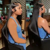 Perruque de cheveux humains lisses de 40-50 pouces, avec dentelle frontale HD 13x6, densité 250, Remy, pré-épilée, avec fermeture en dentelle 3