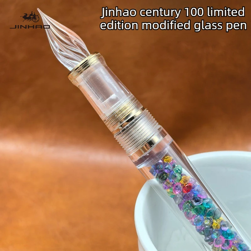 JINHAO 100 유리 딥펜 2026 수제 한정판 고급 연마 처리된 부드러운 필기용 문구 사무용품 학교 미술 용품