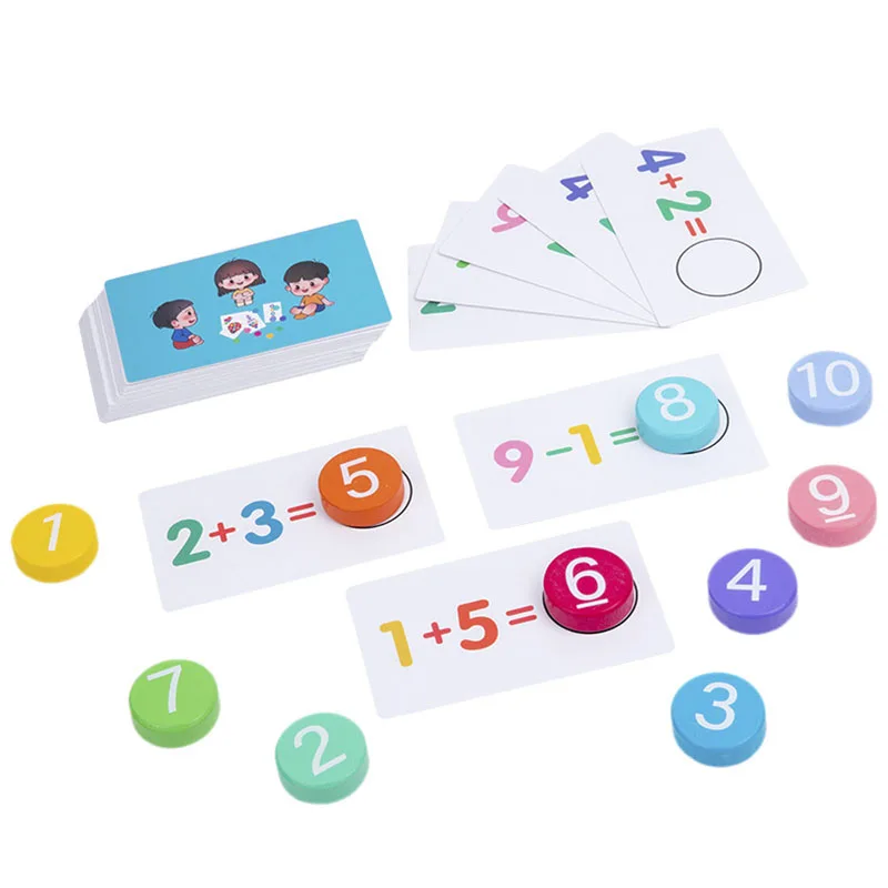 Children's Wooden Number Board Cognitive Matching Addition Subtraction Operation Montessori Logical Thinking Training Math Toys 2