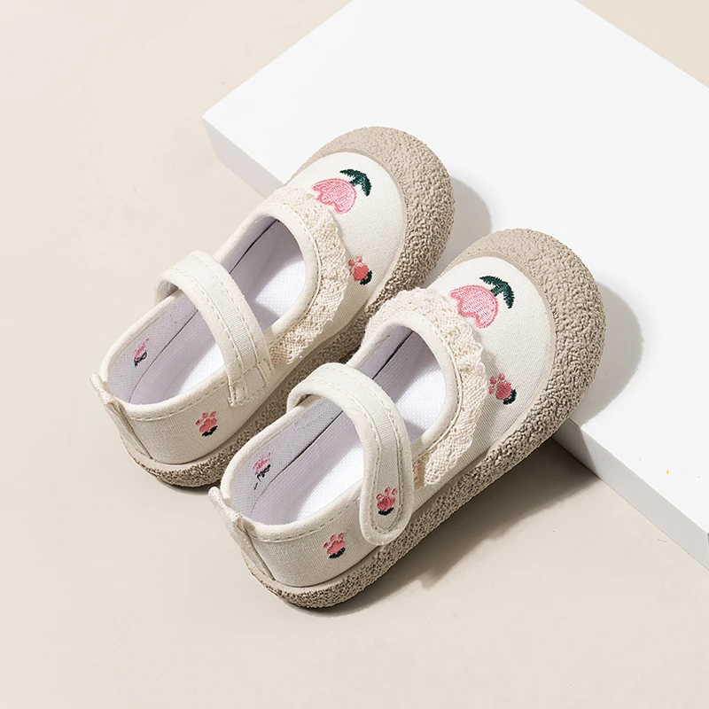 Girls Canvas Shoes Fashion Sweet Embroidery Toddlers Kids Casual Shoes Soft Soled Versatile Children Princess Shoes Ruffled Edge 6