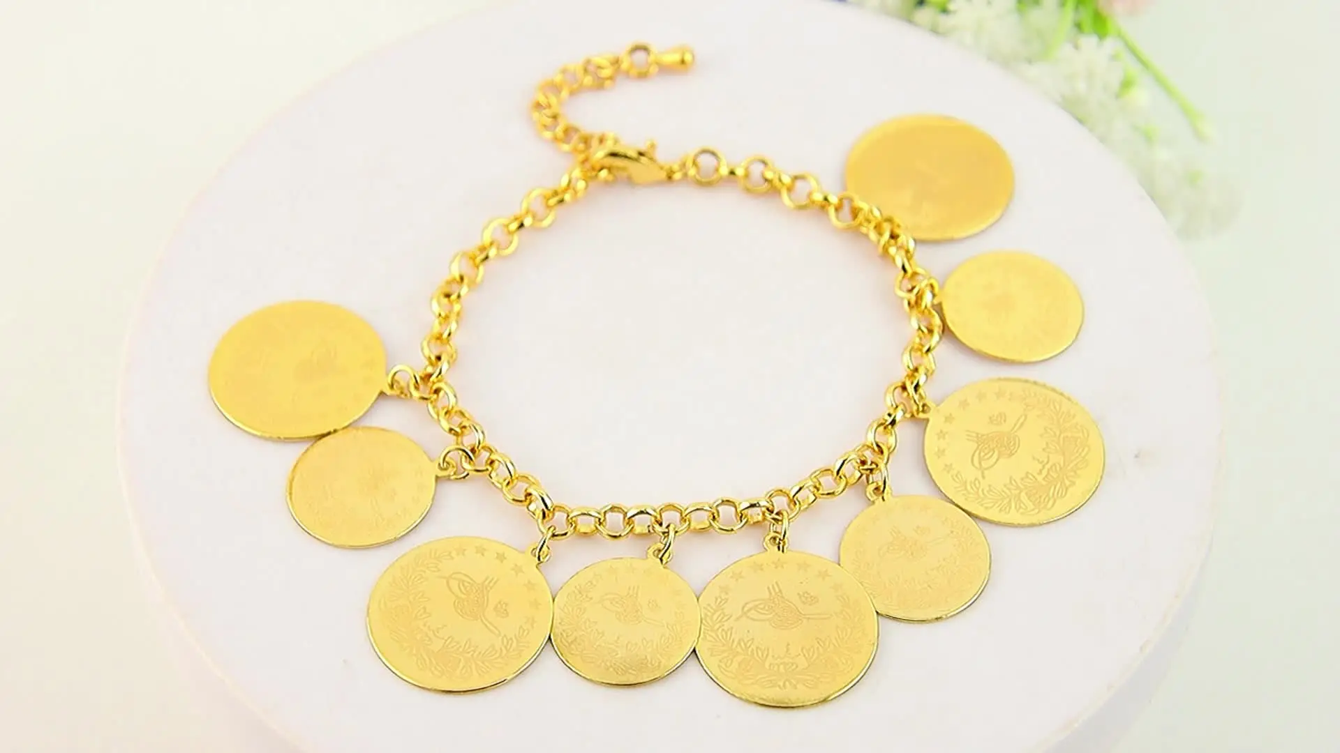 AYONG 아라비아 금 코인 브레이클릿 18k 금 코팅 터키 코인 뱅글 이슬람 여성 파티 이벤트 액세서리 선물