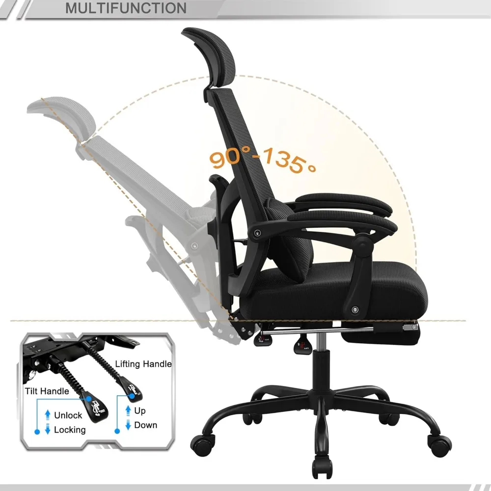 Ergonomic Office Chair Footrest Home Office Desk Chair with Headrest and Backrest 90 135 Adjustable Mesh Computer Desk Chair 5