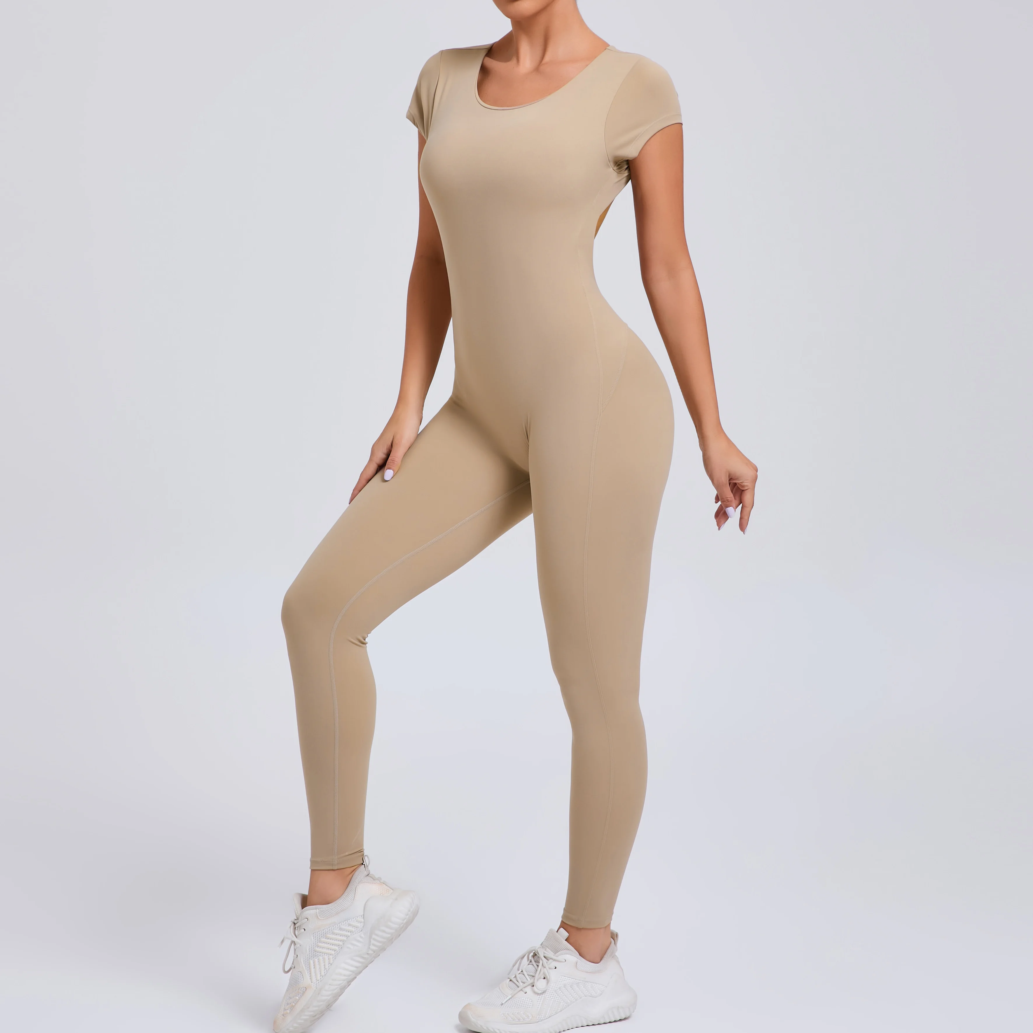 Tuta da yoga imbottita senza schienale monopezzo Pagliaccetti femminili Abbigliamento da yoga ad asciugatura rapida Tute da allenamento Scrunch Tuta sportiva da donna - immagine 3