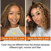 Perruque blonde miel 13x4 en cheveux humains # Perruque Lace Front Ombrée 4/27 Cheveux Humains 22 Pouces Bouclée Crépue Courte Colorée pour Femmes 2