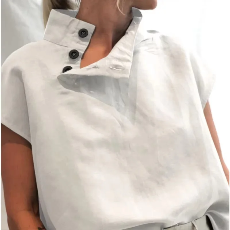 Women Cotton Linen Short Sleeve Casual T Shirt