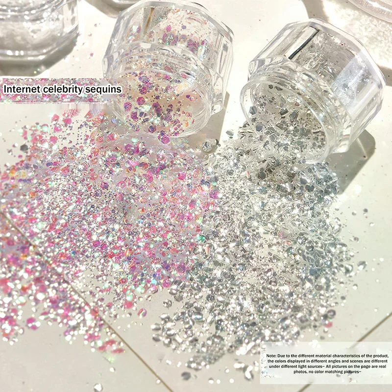 1 Jar Mermaid Holographic Nail Glitter - Ultra-Thin Laser Flakes Irregular Sparkle Dust, DIY Loose Manicure Sequins Accessories