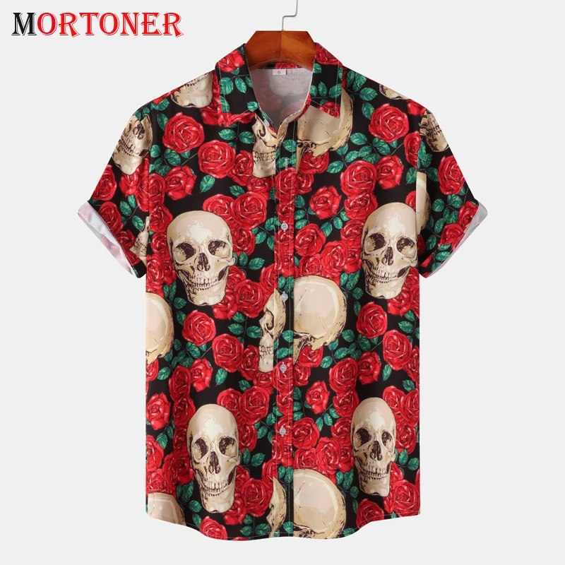 

Vintage Demon Horror Skull 3D Printed Halloween Hawaiian Shirt Short Sleeve Beach Party Shirt Casual Holiday Vacation Clothing