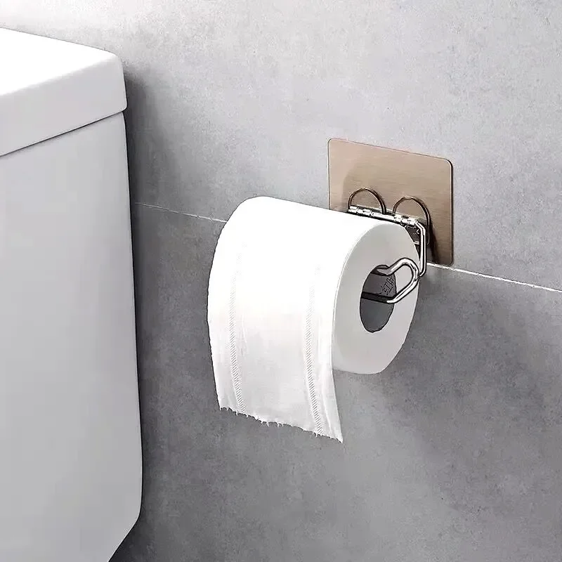 1Pc Stainless Steel Self-adhesive Toilet Paper Disposable Face Towel Holder Hotel Home Restroom Bathroom Paper Roll Wall Stand