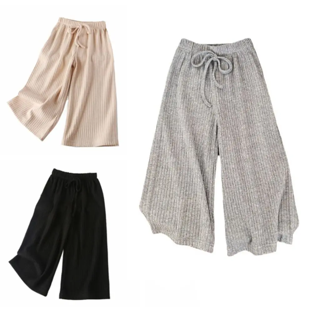 Loose Girl Straight Leg Pants High Waist Elastic Teens Casual Pants Drawstring Trousers Children Wide Leg Pants Autumn