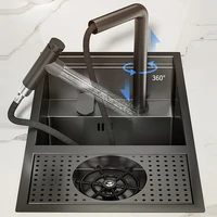 Nano Black Small Size Kitchen Sink Cup Washer Hidden Bar Counter Cover Concealed Single Bowl Sinks with Lifting Faucet 1