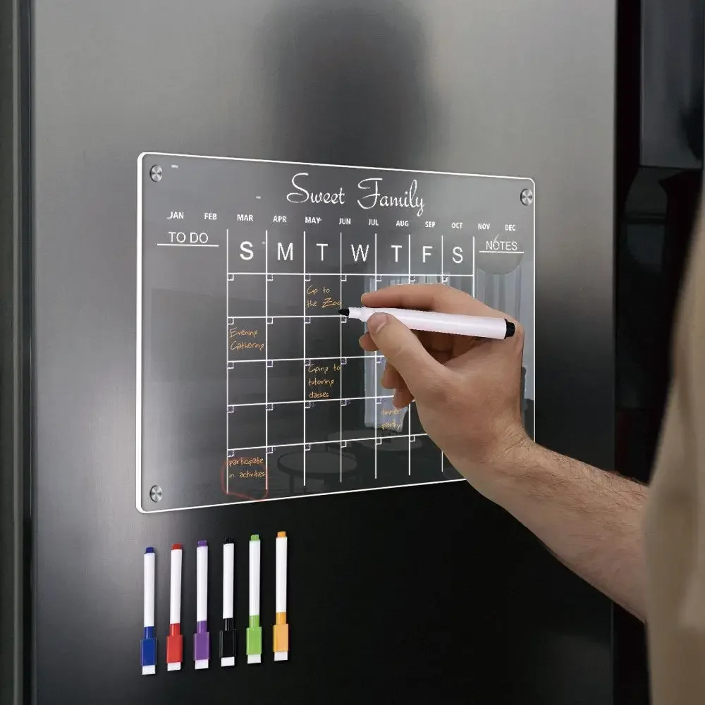 A4 30x21cm Dry Erase Magnetic Acrylic Wall Calendar Chore Chart Board Planning Board Horizontal Wall Calendar for Refrigerator