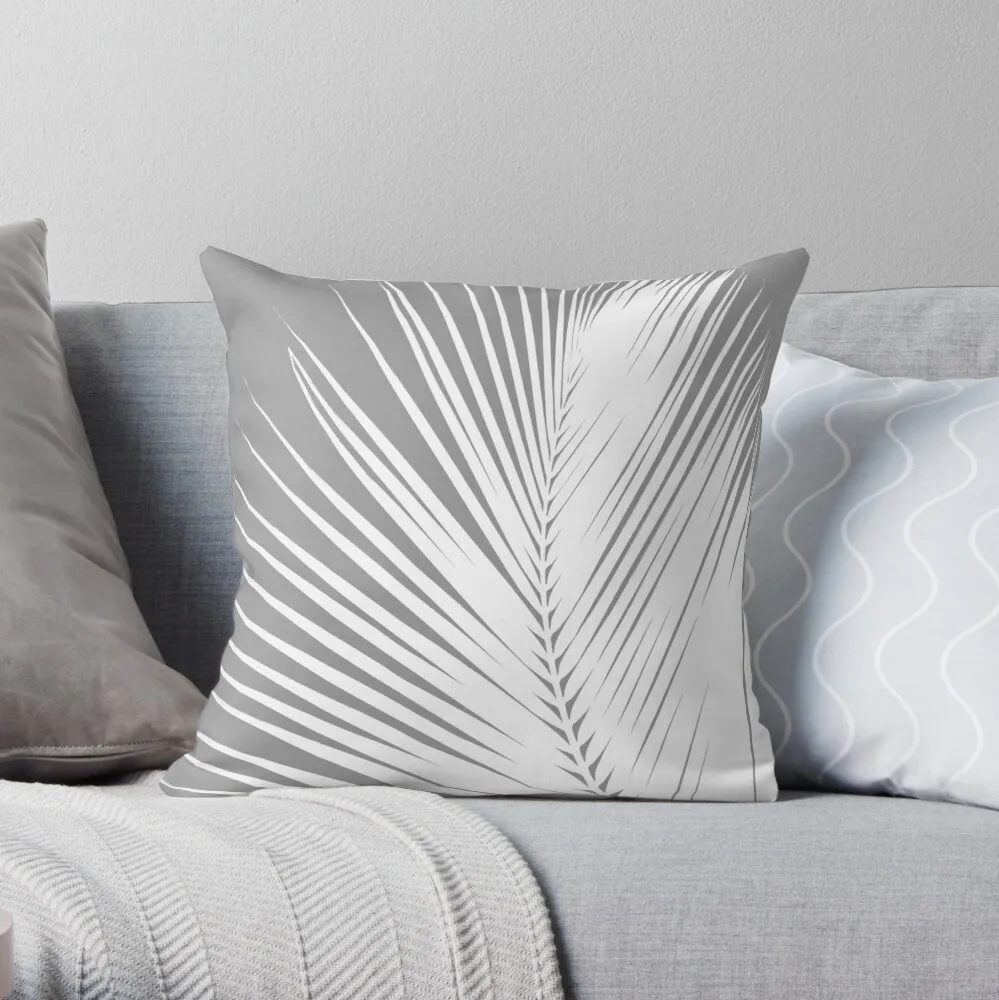 

Palm Leaf, Grey / Gray and White Throw Pillow Cusions Cover Sofa Cushions