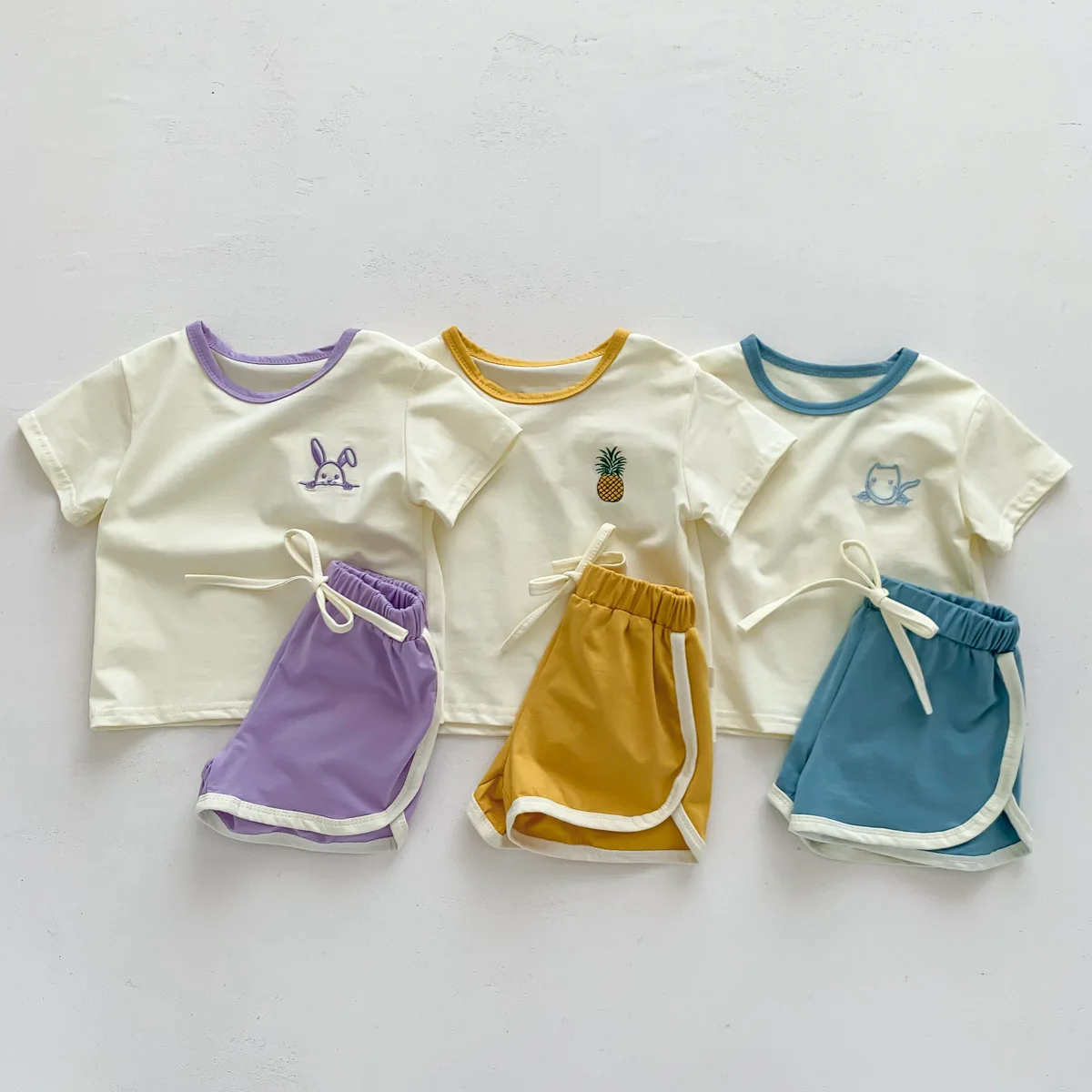 Summer Casual Baby Girl Tracksuits Embroidery Short Sleeve T-shirt Shorts Suits 2pcs Toddler Clothes Boys Girls Outfits 2