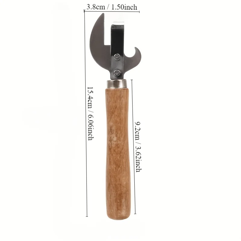Stainless Steel Manual Can Opener with Wooden Handle Safe for Home