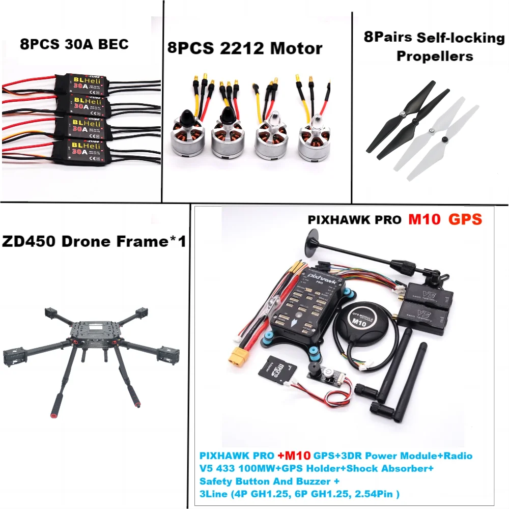 

F450 PIXHAWK PRO M10 Dual motor Flight FiberFrame Kit Ardupilot 100MW Radio Telemetry Quadcopter BLHELI 20A 2212 Motor ESC