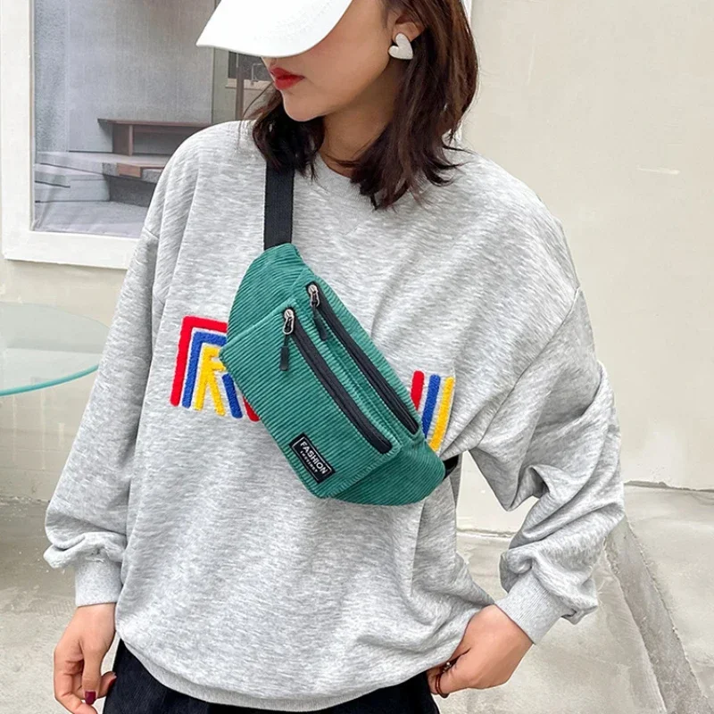 

Corduroy Women's Waist Bag Small Canvas Ladies Casual Shoulder Crossbody Bags Fashion Fanny Pack Female Solid Color Chest Bag